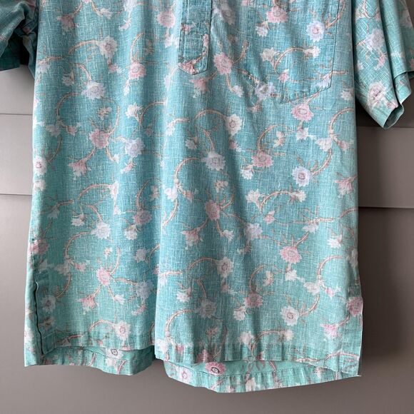 Reyn Spooner Shirt Mens Medium Blue Pink Floral Hawaiian Button Up Short Sleeve - Picture 4 of 13